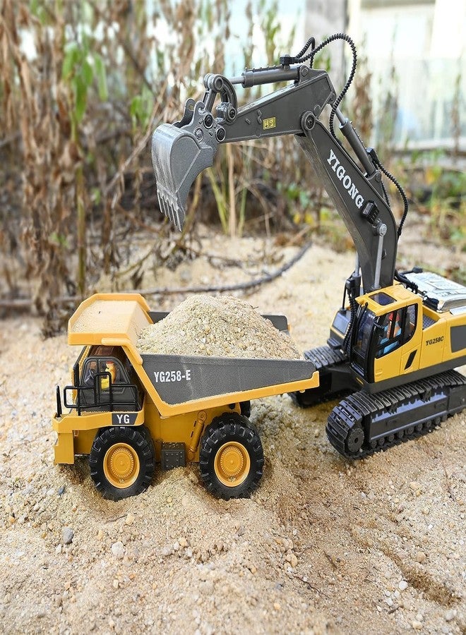 RABRA Remote Control Dumper Toy 9 Channel Rc Excavator Truck Toys 1/24 Scale 2.4Ghz Construction Vehicles with Metal Shovel 680 Rotation Lights & Sounds for Kids Boys Age 4-10 Y, Multicolor - Image 5